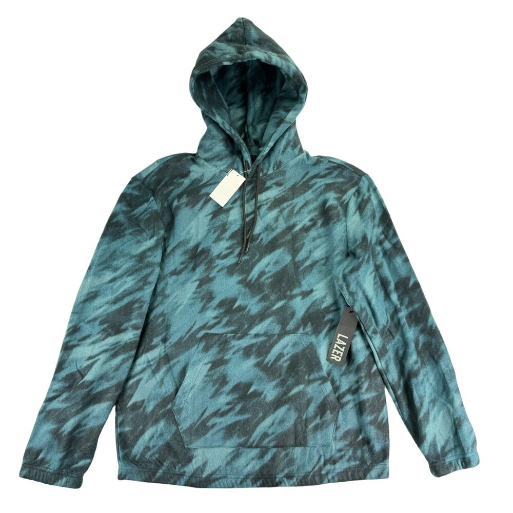 Lazer Mens Polar Fleece Relaxed Fit Swirl Print Hoodie Turquoise M